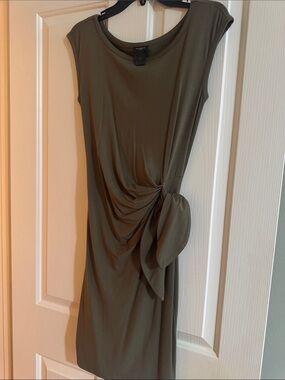 Ann Taylor Olive Green Side-Knot Midi Dress
